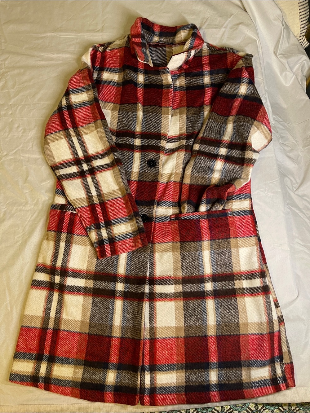 Red Plaid Women's Coat - prettygarden, size L
